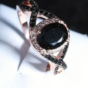 LADIES NEW SIZE 6 BLACK ONYX ZIRCON RING